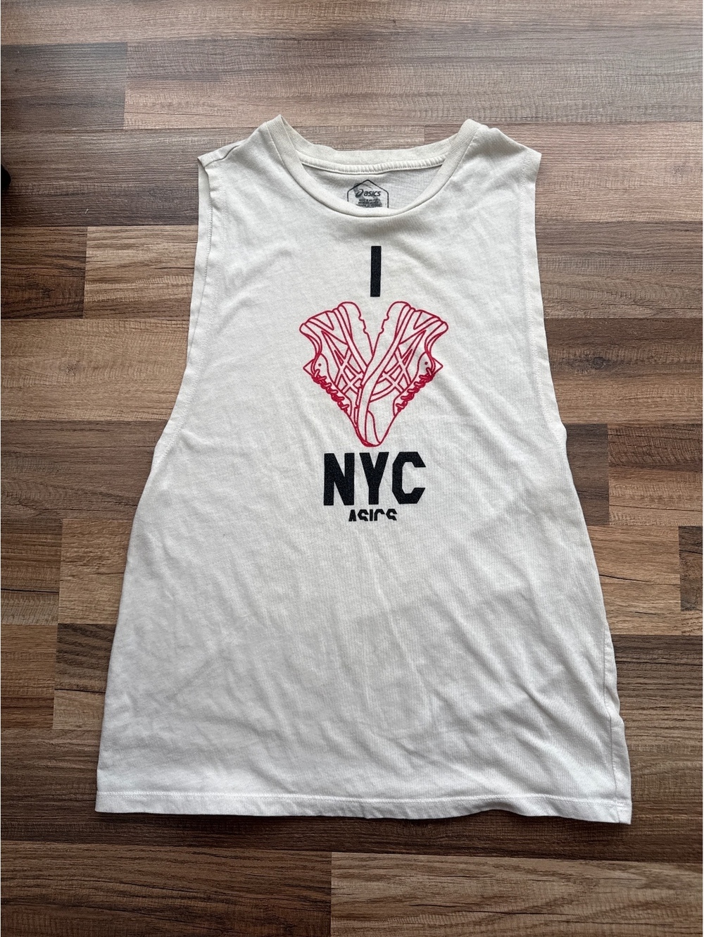 ASICS I Love NYC Tank Top Womens M White New York Graphic Sleeveless Shirt